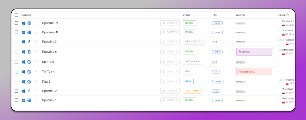 Интерфейс Dolphin Anty