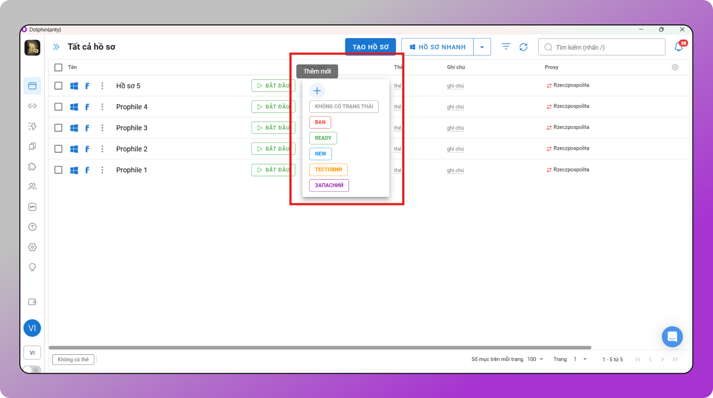 Statuses Dolphin Anty